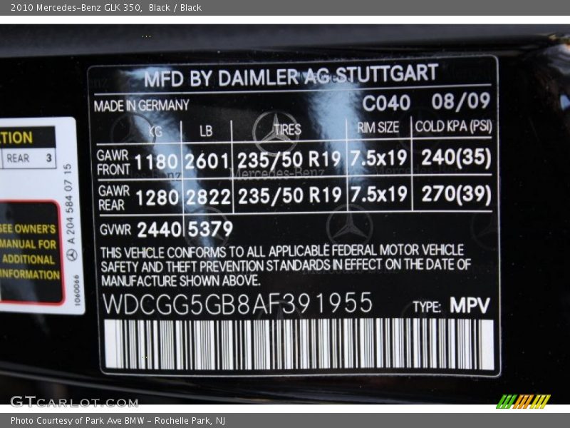 Black / Black 2010 Mercedes-Benz GLK 350