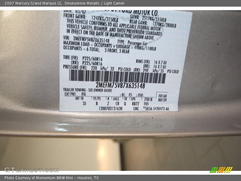 Smokestone Metallic / Light Camel 2007 Mercury Grand Marquis LS