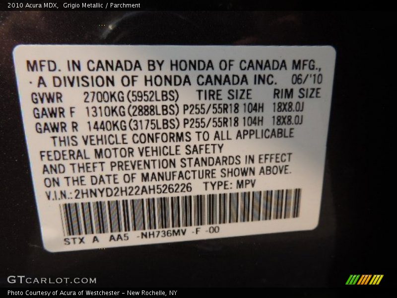 Grigio Metallic / Parchment 2010 Acura MDX