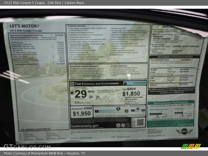 Chili Red / Carbon Black 2013 Mini Cooper S Coupe