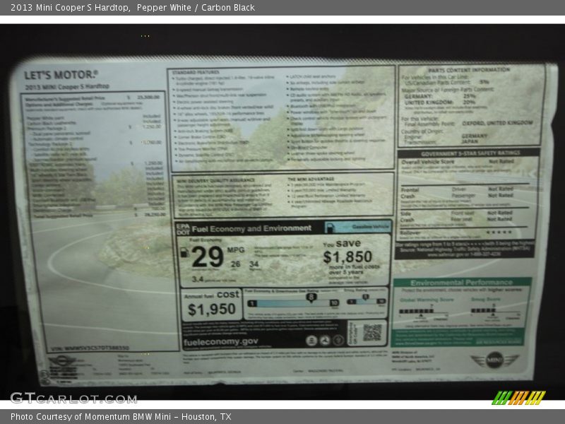 Pepper White / Carbon Black 2013 Mini Cooper S Hardtop