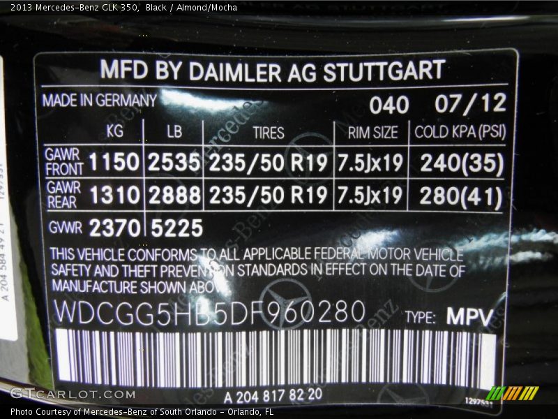 Black / Almond/Mocha 2013 Mercedes-Benz GLK 350