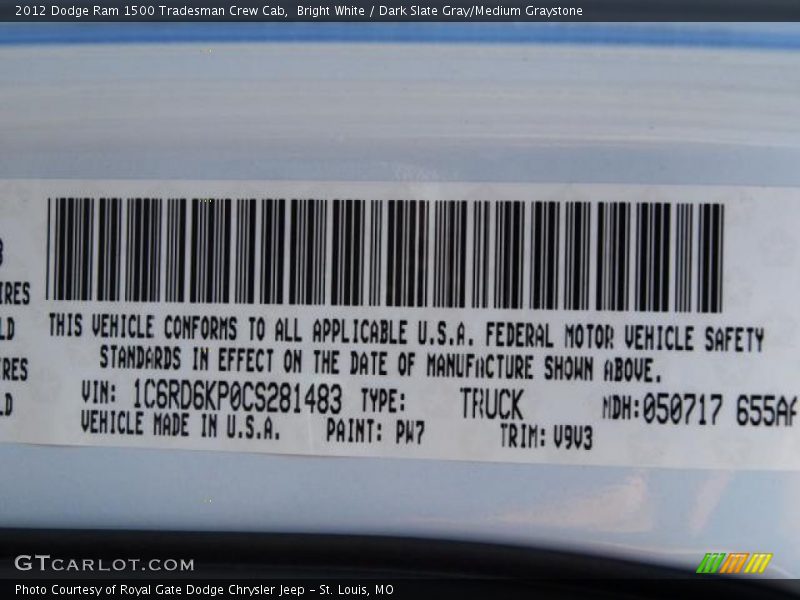 Bright White / Dark Slate Gray/Medium Graystone 2012 Dodge Ram 1500 Tradesman Crew Cab