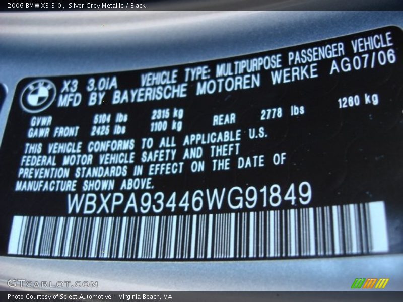 Info Tag of 2006 X3 3.0i