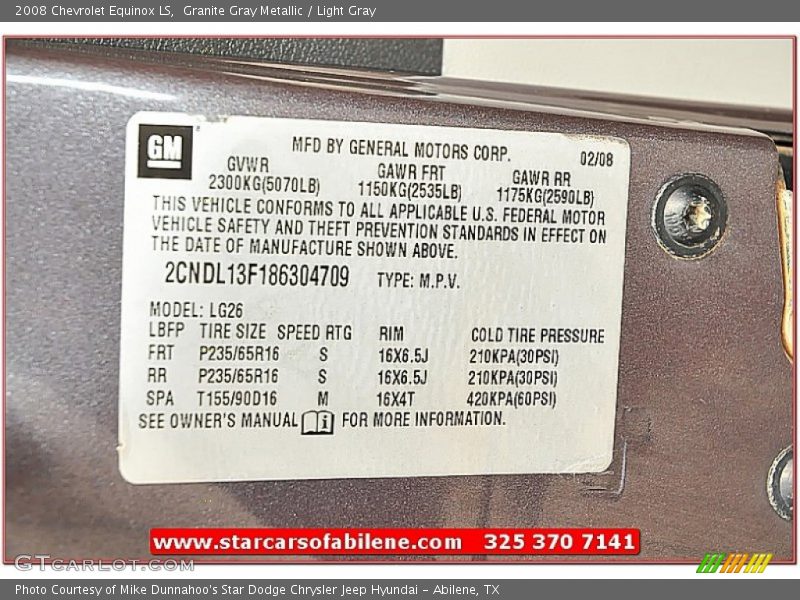 Granite Gray Metallic / Light Gray 2008 Chevrolet Equinox LS