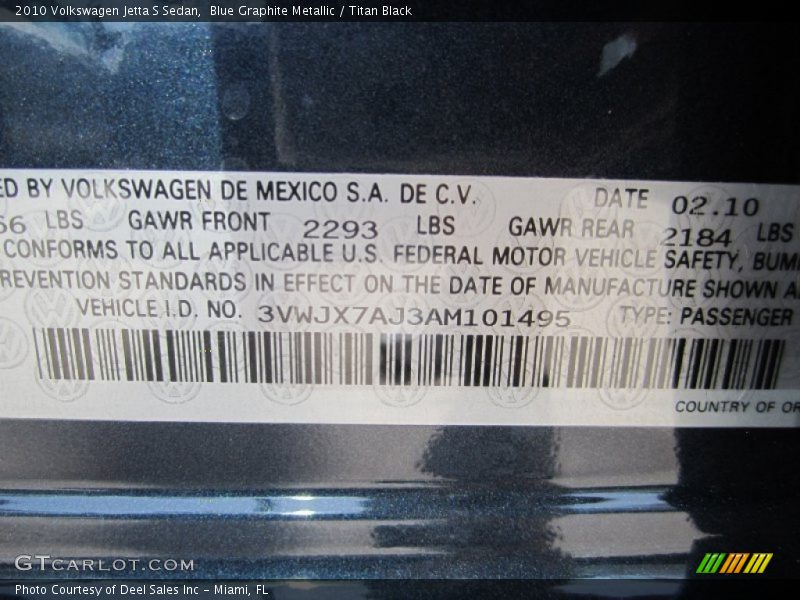Blue Graphite Metallic / Titan Black 2010 Volkswagen Jetta S Sedan
