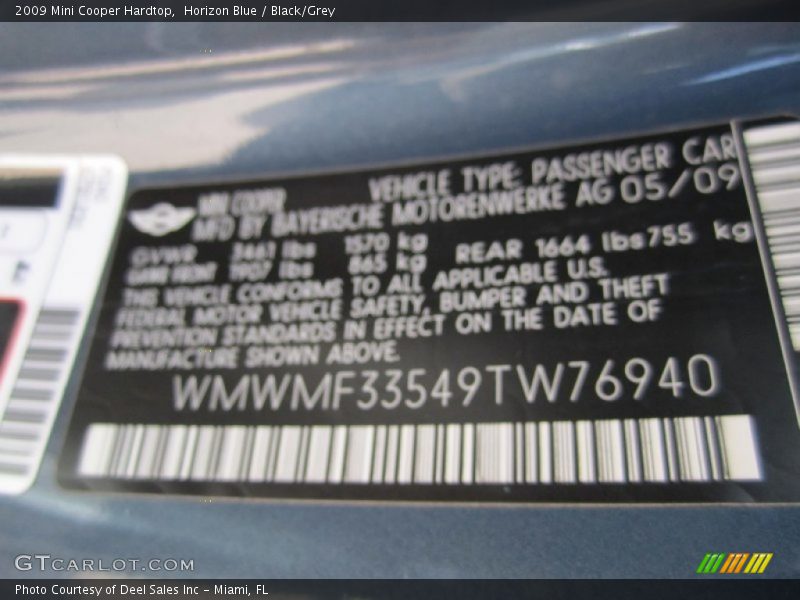 Horizon Blue / Black/Grey 2009 Mini Cooper Hardtop