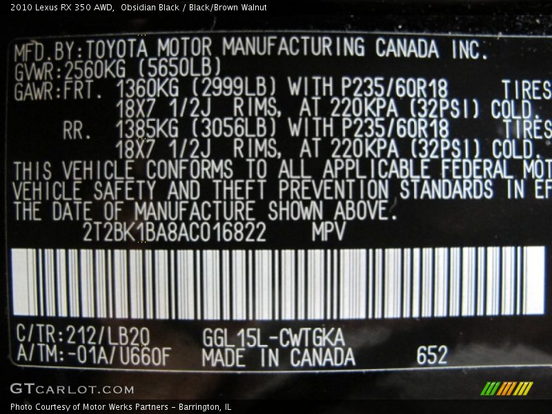 Obsidian Black / Black/Brown Walnut 2010 Lexus RX 350 AWD