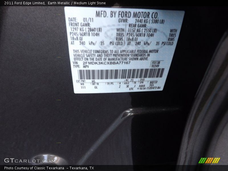 Earth Metallic / Medium Light Stone 2011 Ford Edge Limited