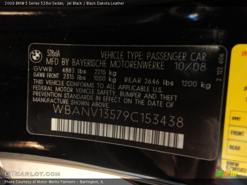 Jet Black / Black Dakota Leather 2009 BMW 5 Series 528xi Sedan