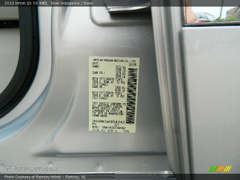 2010 QX 56 4WD Silver Indulgence Color Code K12