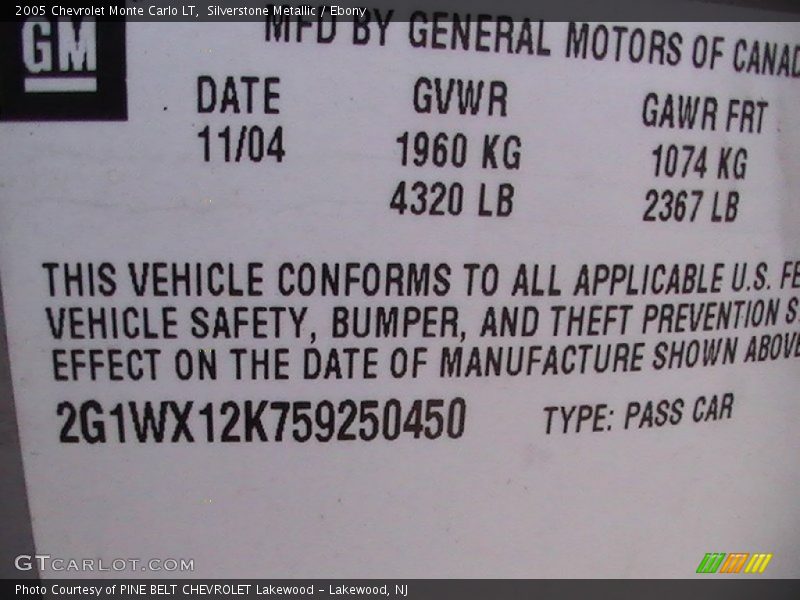 Silverstone Metallic / Ebony 2005 Chevrolet Monte Carlo LT