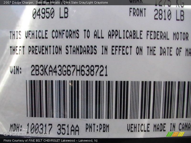 Steel Blue Metallic / Dark Slate Gray/Light Graystone 2007 Dodge Charger
