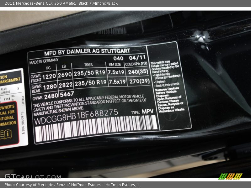 Black / Almond/Black 2011 Mercedes-Benz GLK 350 4Matic