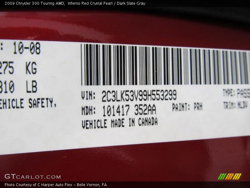 2009 300 Touring AWD Inferno Red Crystal Pearl Color Code PRH