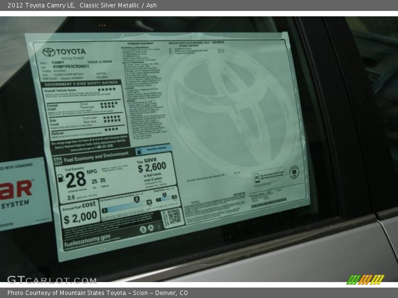 Classic Silver Metallic / Ash 2012 Toyota Camry LE