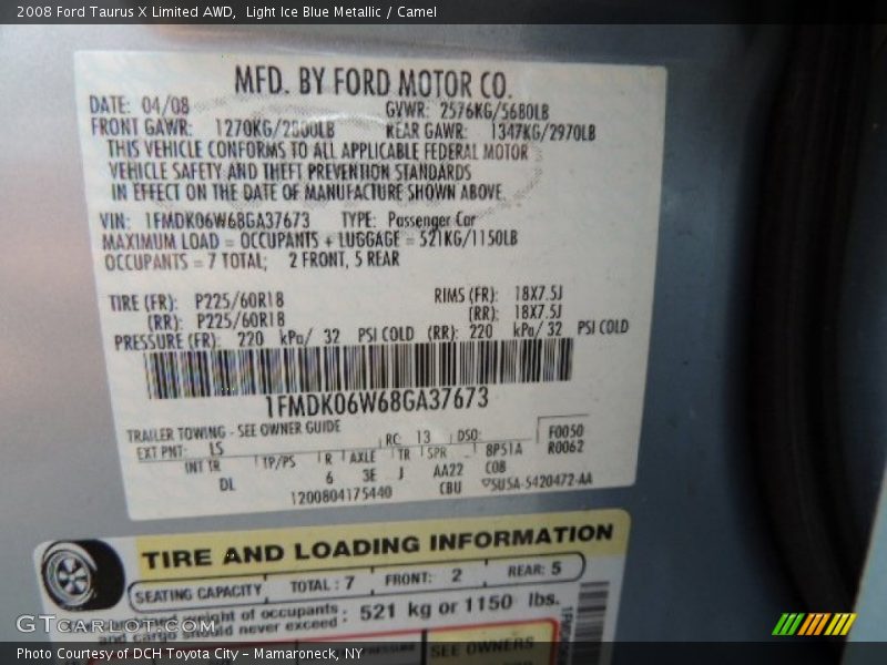 2008 Taurus X Limited AWD Light Ice Blue Metallic Color Code LS