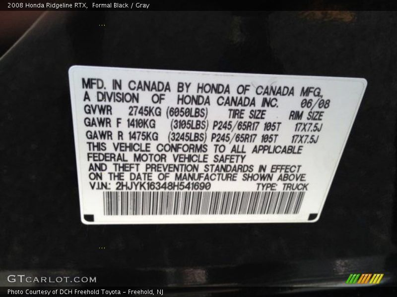 Formal Black / Gray 2008 Honda Ridgeline RTX