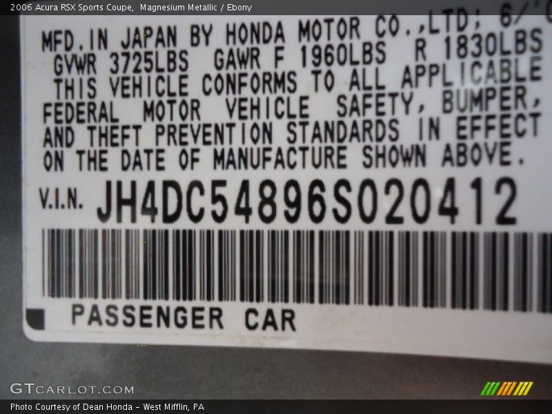 Magnesium Metallic / Ebony 2006 Acura RSX Sports Coupe