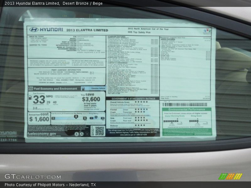  2013 Elantra Limited Window Sticker