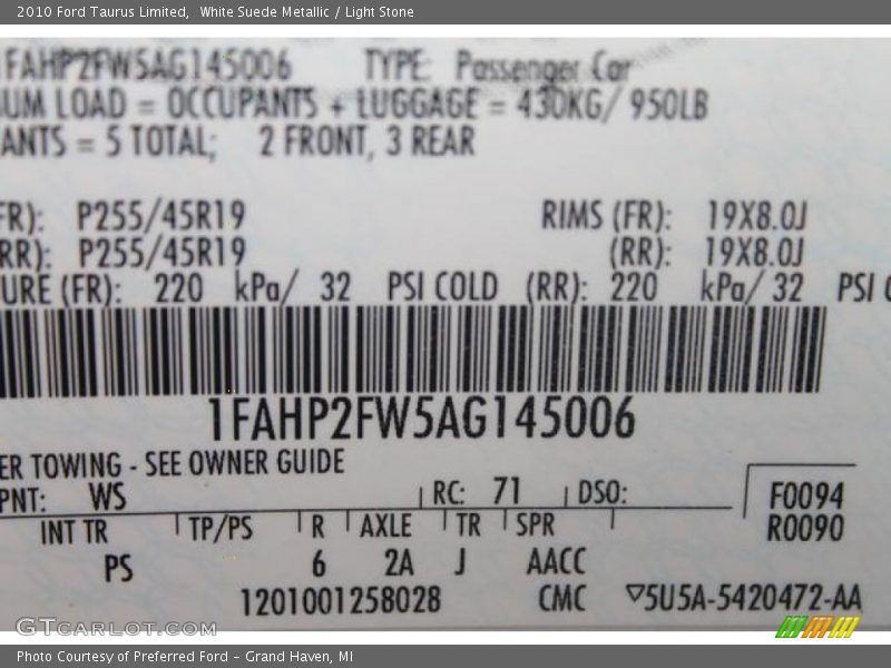 White Suede Metallic / Light Stone 2010 Ford Taurus Limited