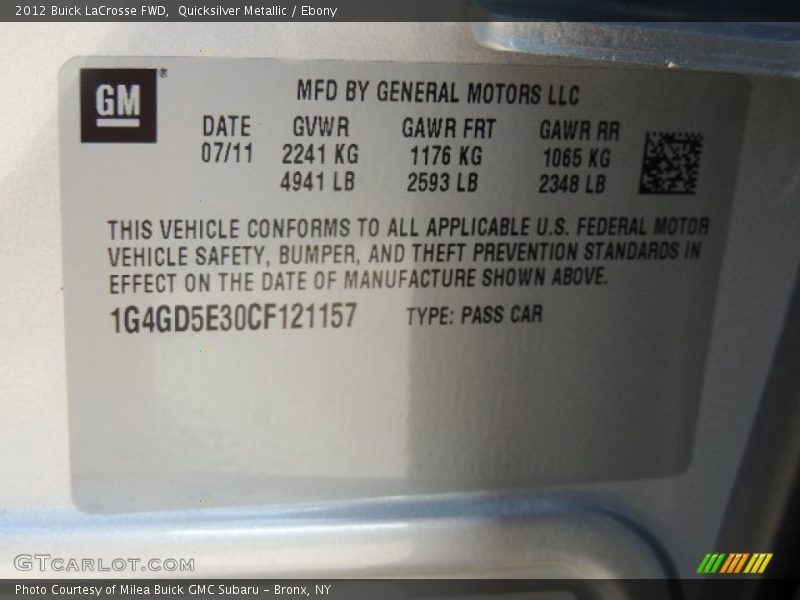 Quicksilver Metallic / Ebony 2012 Buick LaCrosse FWD