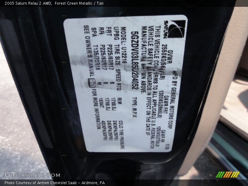 Forest Green Metallic / Tan 2005 Saturn Relay 2 AWD