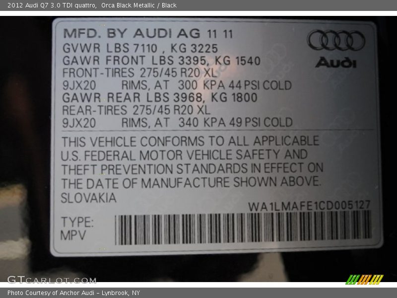 Orca Black Metallic / Black 2012 Audi Q7 3.0 TDI quattro