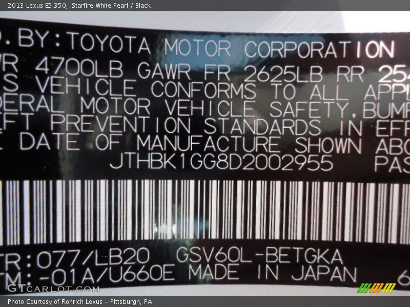 Starfire White Pearl / Black 2013 Lexus ES 350