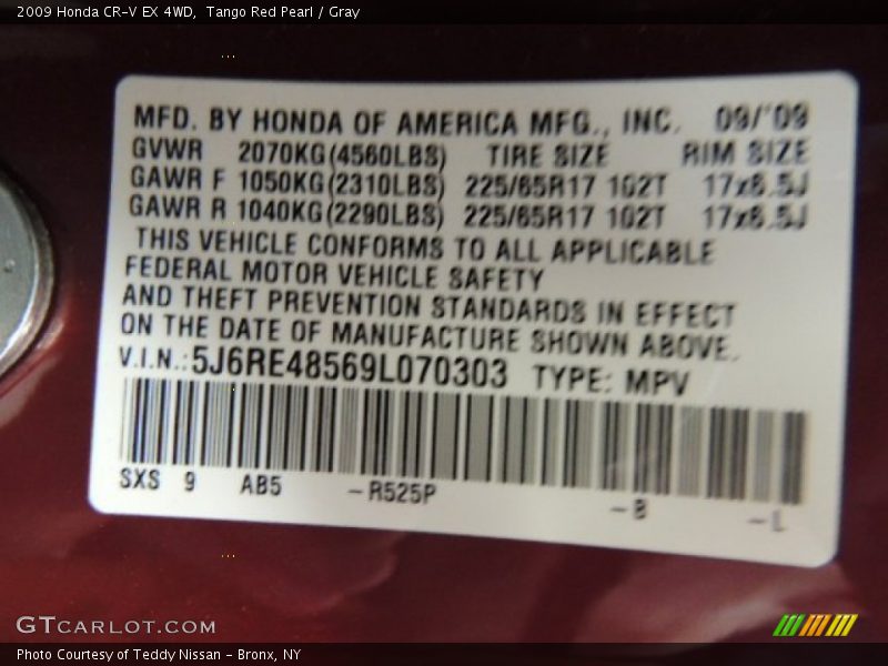 Tango Red Pearl / Gray 2009 Honda CR-V EX 4WD