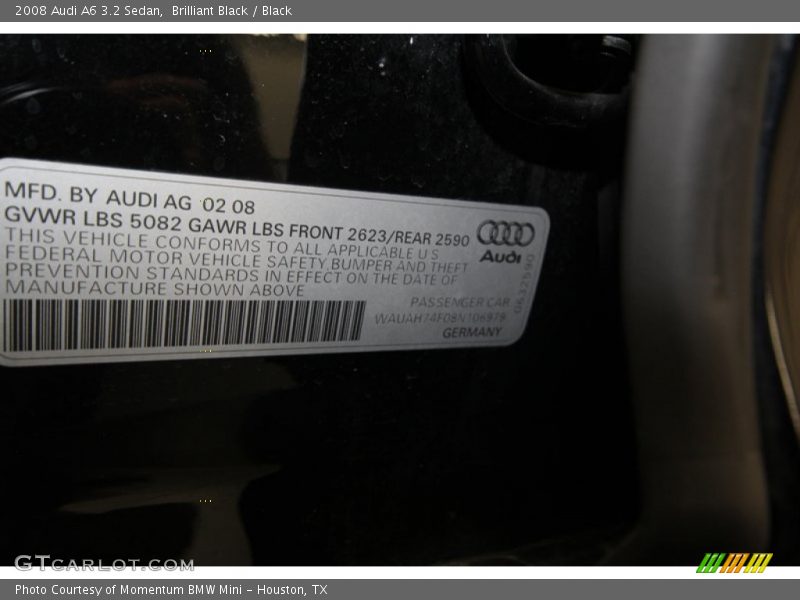 Brilliant Black / Black 2008 Audi A6 3.2 Sedan