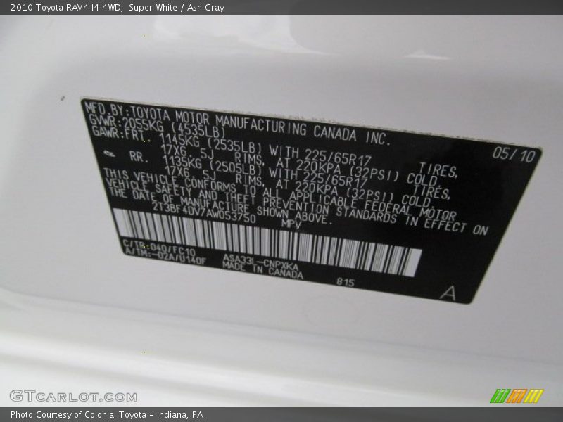 Super White / Ash Gray 2010 Toyota RAV4 I4 4WD