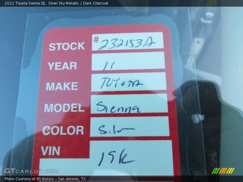 Silver Sky Metallic / Dark Charcoal 2011 Toyota Sienna SE