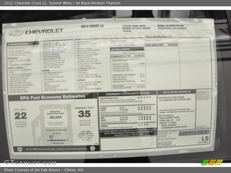 Summit White / Jet Black/Medium Titanium 2012 Chevrolet Cruze LS