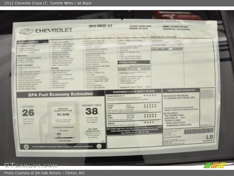 Summit White / Jet Black 2012 Chevrolet Cruze LT