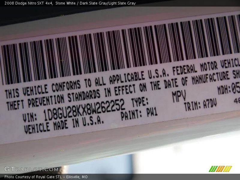 Stone White / Dark Slate Gray/Light Slate Gray 2008 Dodge Nitro SXT 4x4