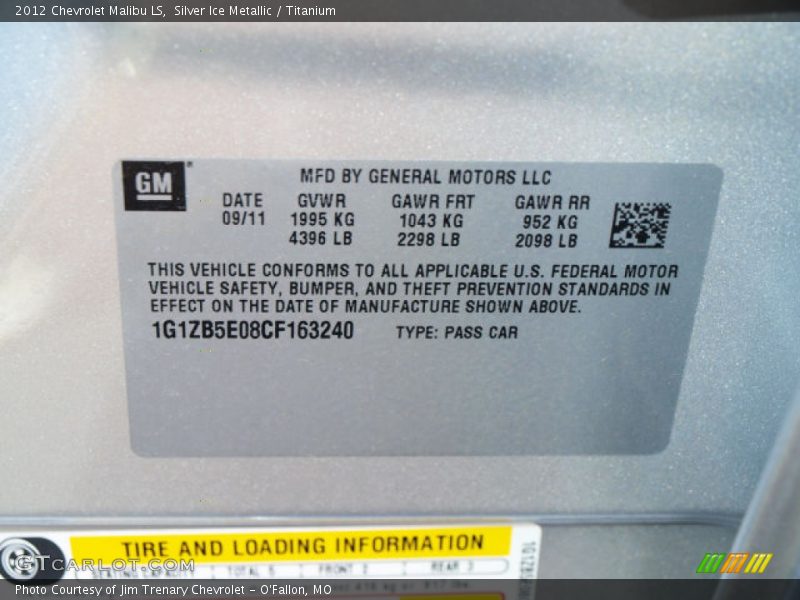 Silver Ice Metallic / Titanium 2012 Chevrolet Malibu LS