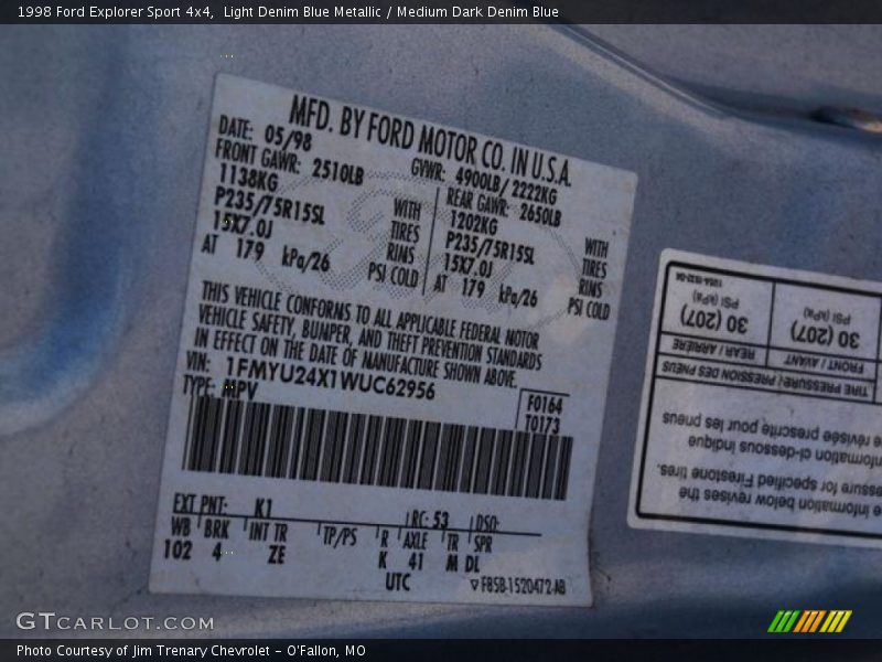 1998 Explorer Sport 4x4 Light Denim Blue Metallic Color Code K1