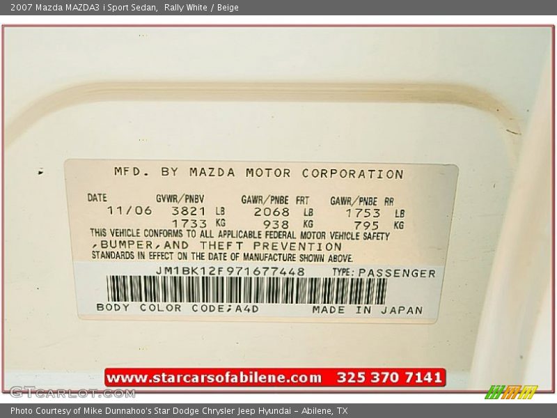 Rally White / Beige 2007 Mazda MAZDA3 i Sport Sedan