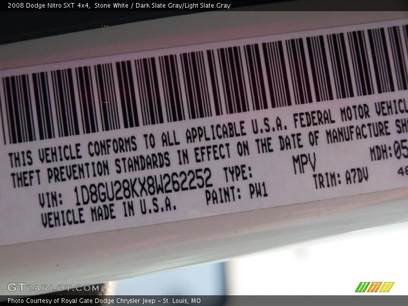 Stone White / Dark Slate Gray/Light Slate Gray 2008 Dodge Nitro SXT 4x4