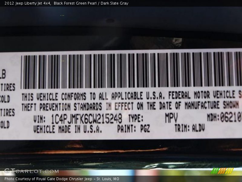 Black Forest Green Pearl / Dark Slate Gray 2012 Jeep Liberty Jet 4x4