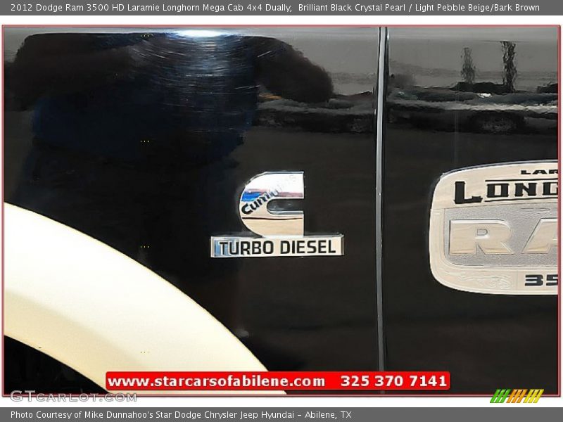 Brilliant Black Crystal Pearl / Light Pebble Beige/Bark Brown 2012 Dodge Ram 3500 HD Laramie Longhorn Mega Cab 4x4 Dually