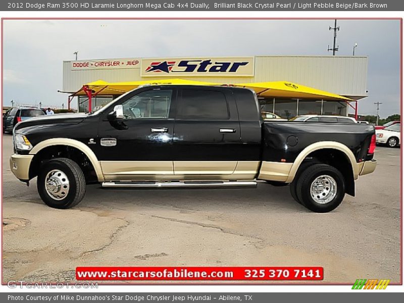 Brilliant Black Crystal Pearl / Light Pebble Beige/Bark Brown 2012 Dodge Ram 3500 HD Laramie Longhorn Mega Cab 4x4 Dually