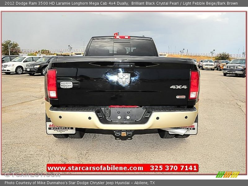 Brilliant Black Crystal Pearl / Light Pebble Beige/Bark Brown 2012 Dodge Ram 3500 HD Laramie Longhorn Mega Cab 4x4 Dually