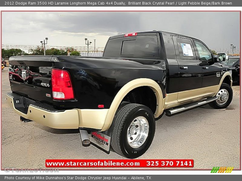 Brilliant Black Crystal Pearl / Light Pebble Beige/Bark Brown 2012 Dodge Ram 3500 HD Laramie Longhorn Mega Cab 4x4 Dually
