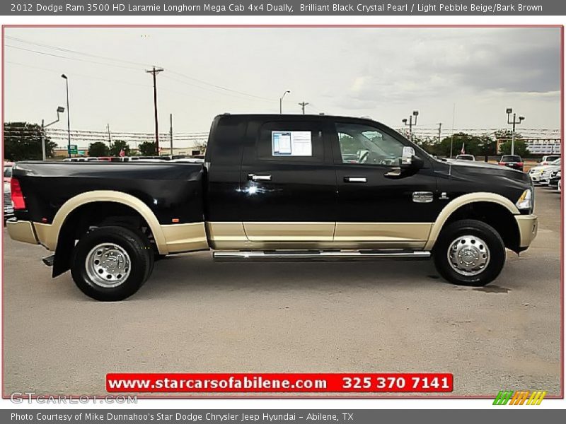 Brilliant Black Crystal Pearl / Light Pebble Beige/Bark Brown 2012 Dodge Ram 3500 HD Laramie Longhorn Mega Cab 4x4 Dually