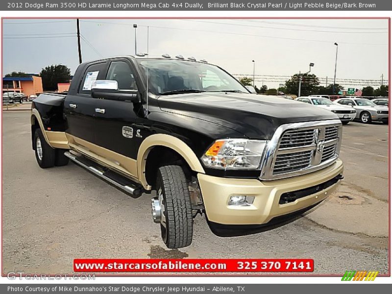 Brilliant Black Crystal Pearl / Light Pebble Beige/Bark Brown 2012 Dodge Ram 3500 HD Laramie Longhorn Mega Cab 4x4 Dually