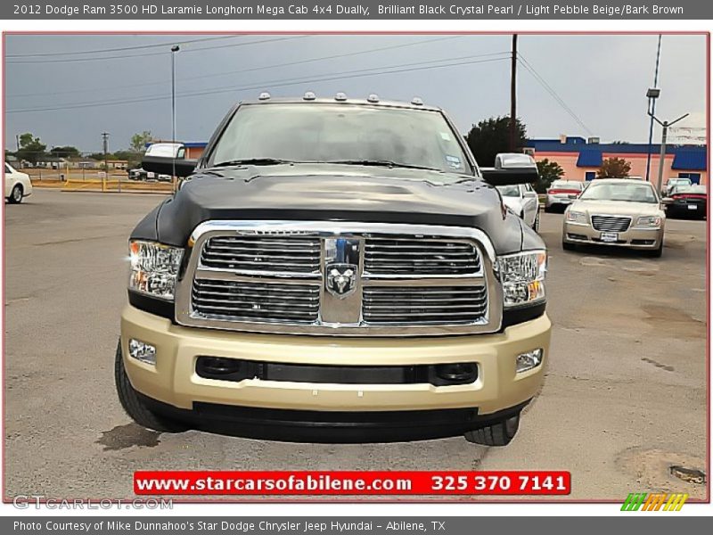 Brilliant Black Crystal Pearl / Light Pebble Beige/Bark Brown 2012 Dodge Ram 3500 HD Laramie Longhorn Mega Cab 4x4 Dually