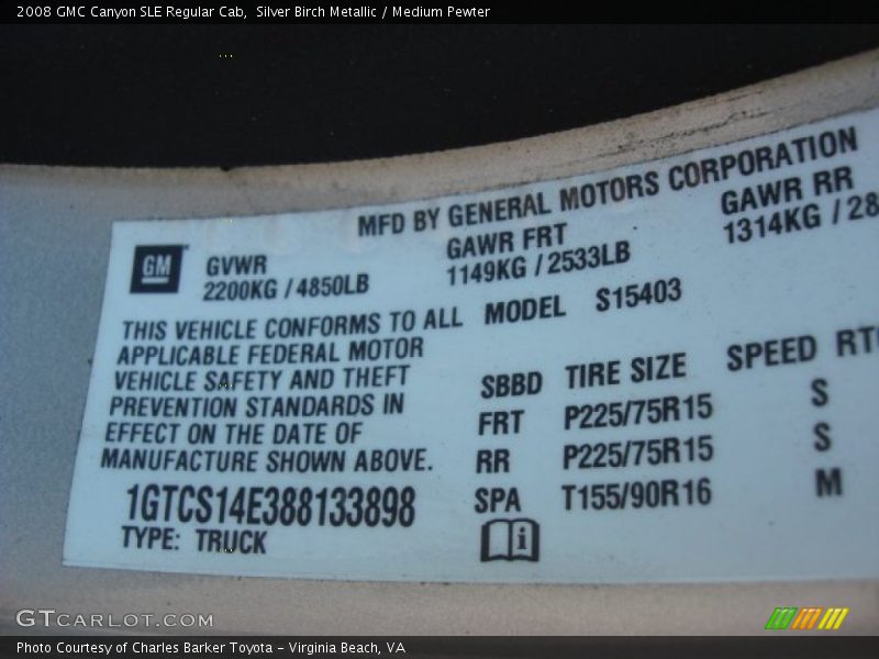 Silver Birch Metallic / Medium Pewter 2008 GMC Canyon SLE Regular Cab