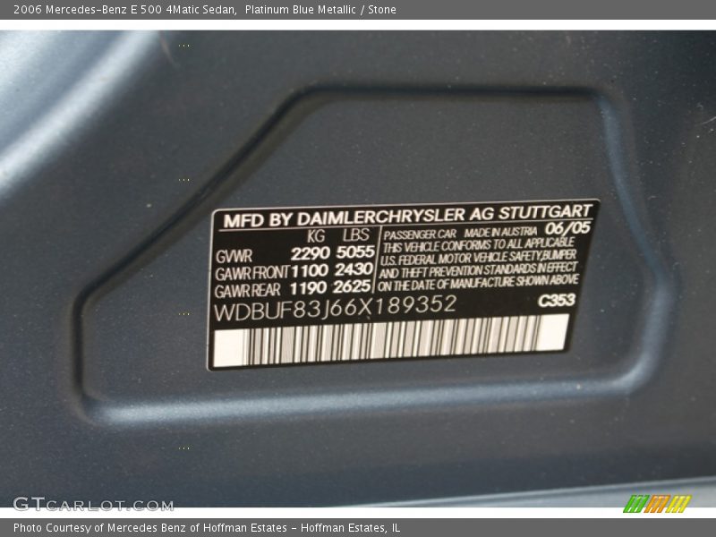 2006 E 500 4Matic Sedan Platinum Blue Metallic Color Code 353